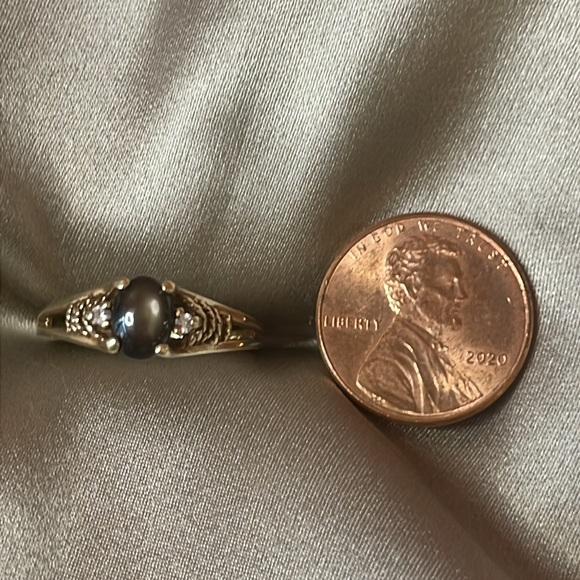 Vintage Solid 14k Natural Black Star Sapphire and Diamond Ring Sz 7.25 - Picture 3 of 7